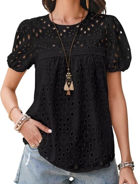 Falechay Tops - Falechay Black Eyelet Design Top